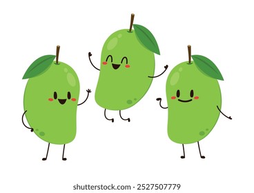 Green mango character design. Mango vector on white background. Thailand dessert.