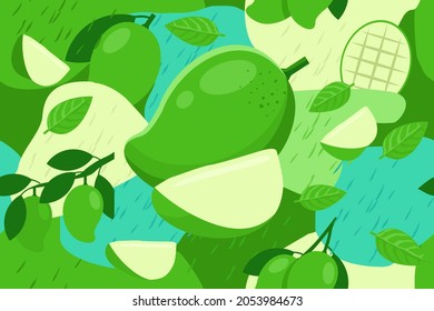 Green Mango elements seamless pattern abstract vector design background