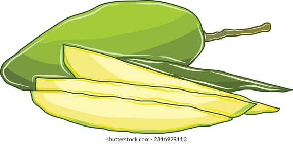 frutos de mango verde con muchas piezas de mango colocadas juntas