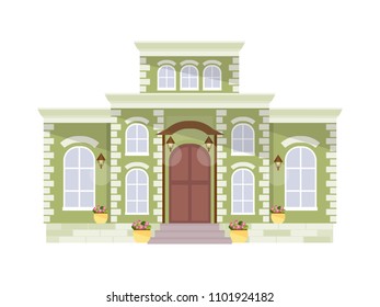 Green mansion isolated on white background. Vector illustration