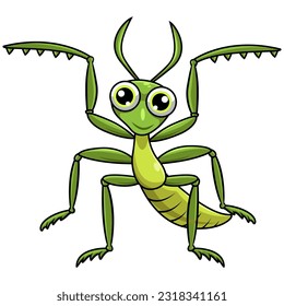 Green mantis cartoon posing on white background