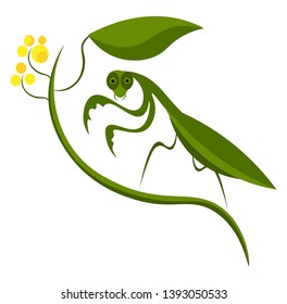 A green mantis looking for its pray to eat vector color drawing or illustration