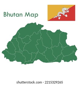 The green map of Bhutan divides each city and territory separately.