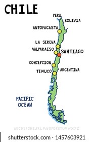 
Green map of Chile with major cities. Vector illustration.