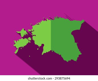 green map of estonia with long shadow