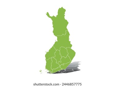 Mapa verde de Finlandia sobre fondo blanco.