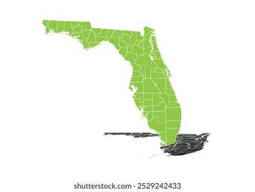 Mapa verde de Florida sobre fondo blanco