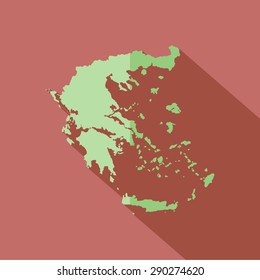 green map of greece with long shadow
