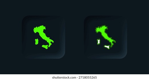Ícone verde Mapa da Itália isolado no fundo preto. Botão quadrado preto. Vetor