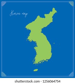 Green map of Korea over blue background. Vector graphic illustration EPS10
