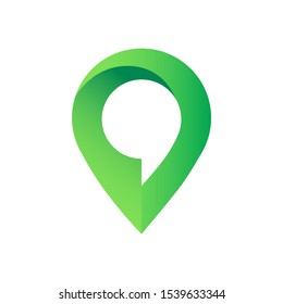 Green map location icon on white background. Vector illustration