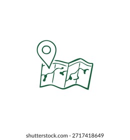 Mapa verde con icono de marcador de ubicación. Ilustración simple. Sobre fondo blanco