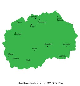 Green map of Macedonia with main cities
