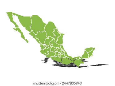 Mapa verde de México sobre fondo blanco.