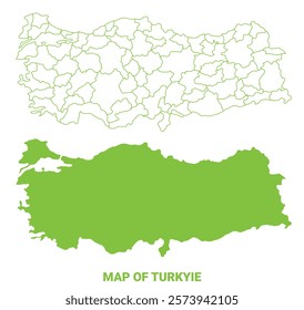 Green Türkiye map outline and flat vector illustration