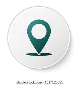 Green Map pin icon isolated on white background. Pointer symbol. Location sign. Navigation map, gps, direction, place, compass, contact, search concept. Green circle button. Vector Illustration
