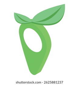 Alfinete de mapa verde com folhas crescendo está mostrando uma localização eco amigável