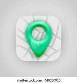 Green Map Pin Pointer On Map. Modern App Icon. Vector Illustration