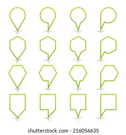 Green map pin sign location icon with gray reflection and shadow isolated on white background  in simple flat style. This web design element save in vector illustration 8 eps