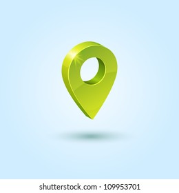 Green map pin symbol isolated on blue background. This vector icon is fully editable.