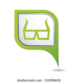 Green map pointer with 3D glasses icon. Vector illustration