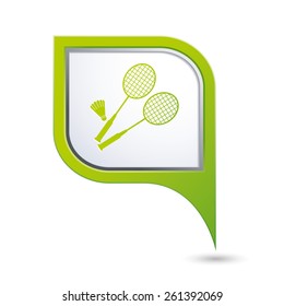 Green map pointer with badminton icon.