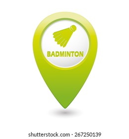 Green map pointer with badminton icon.