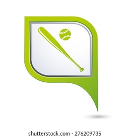 Green map pointer with baseball icon.