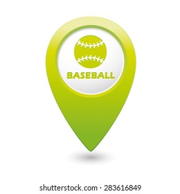 Green map pointer with baseball icon.