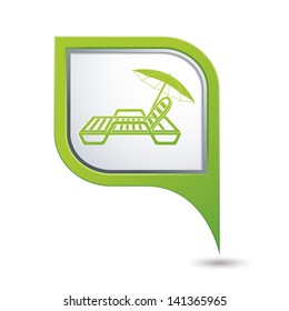 Green map pointer with beach chair icon.