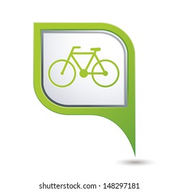 Green map pointer with bicycle icon. Vector illustration