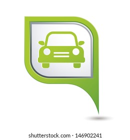 Green map pointer with car icon. Vector illustration