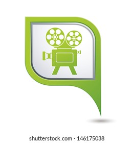 Green map pointer with cinema icon. Vector illustration