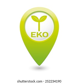 Green map pointer with Eco icon, ecological sign. Vector illustration