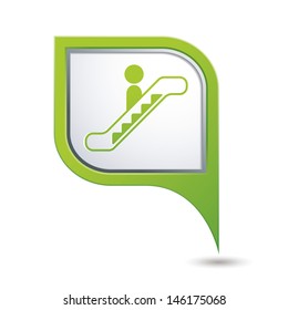 Green map pointer with escalator icon. Vector illustration