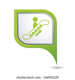 Green map pointer with escalator up icon. Vector illustration