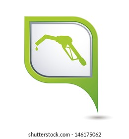 Green map pointer with gas station icon. Vector illustration