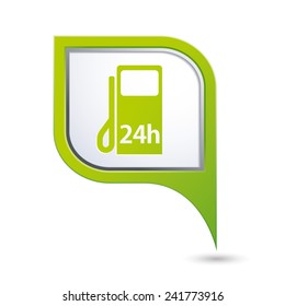 Green map pointer with gas station icon. Vector illustration