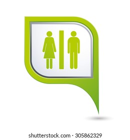 Green map pointer with man and woman icon. Toilet, washroom, restroom, lavatory or WC sign. Vector illustration