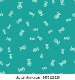 Green Map pointer with mountain icon isolated seamless pattern on green background. Mountains travel icon.  Vector Illustration