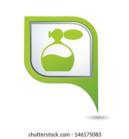 Green map pointer with perfume icon. Vector illustration