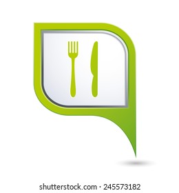 Green map pointer with restaurant icon. Vector illustration