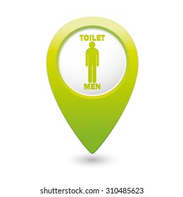 Green map pointer with restroom icon, man. WC icon