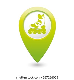 Green map pointer with roller skate boot icon.