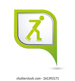 Green map pointer with roller skating icon.