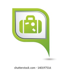 Green map pointer with suitcase icon.
