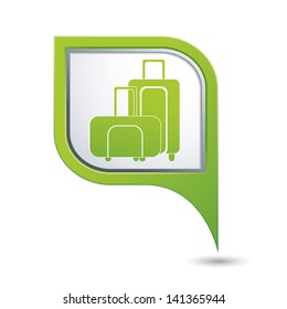 Green map pointer with suitcase icon.