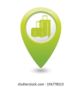 Green map pointer with suitcase icon. Vector illustration