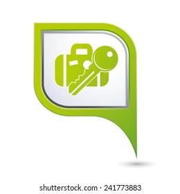 Green map pointer with suitcase and key icon