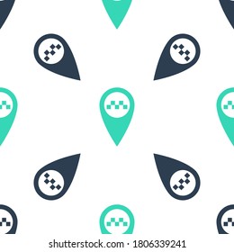 Green Map pointer with taxi icon isolated seamless pattern on white background. Vector.